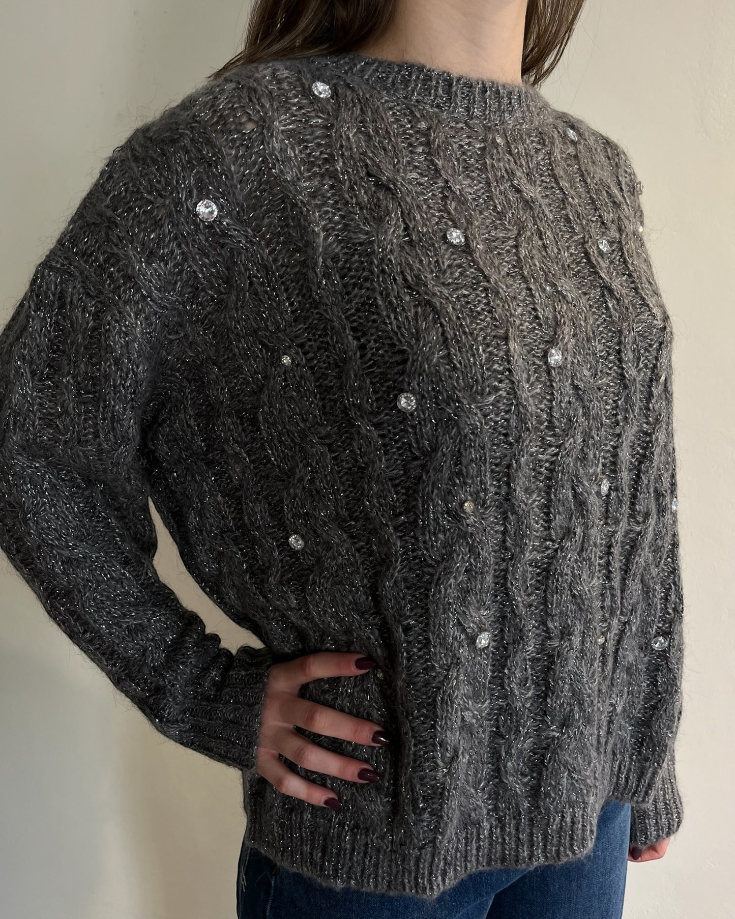 Maglia trecce con lurex e brillanti art. 33068F VICOLO