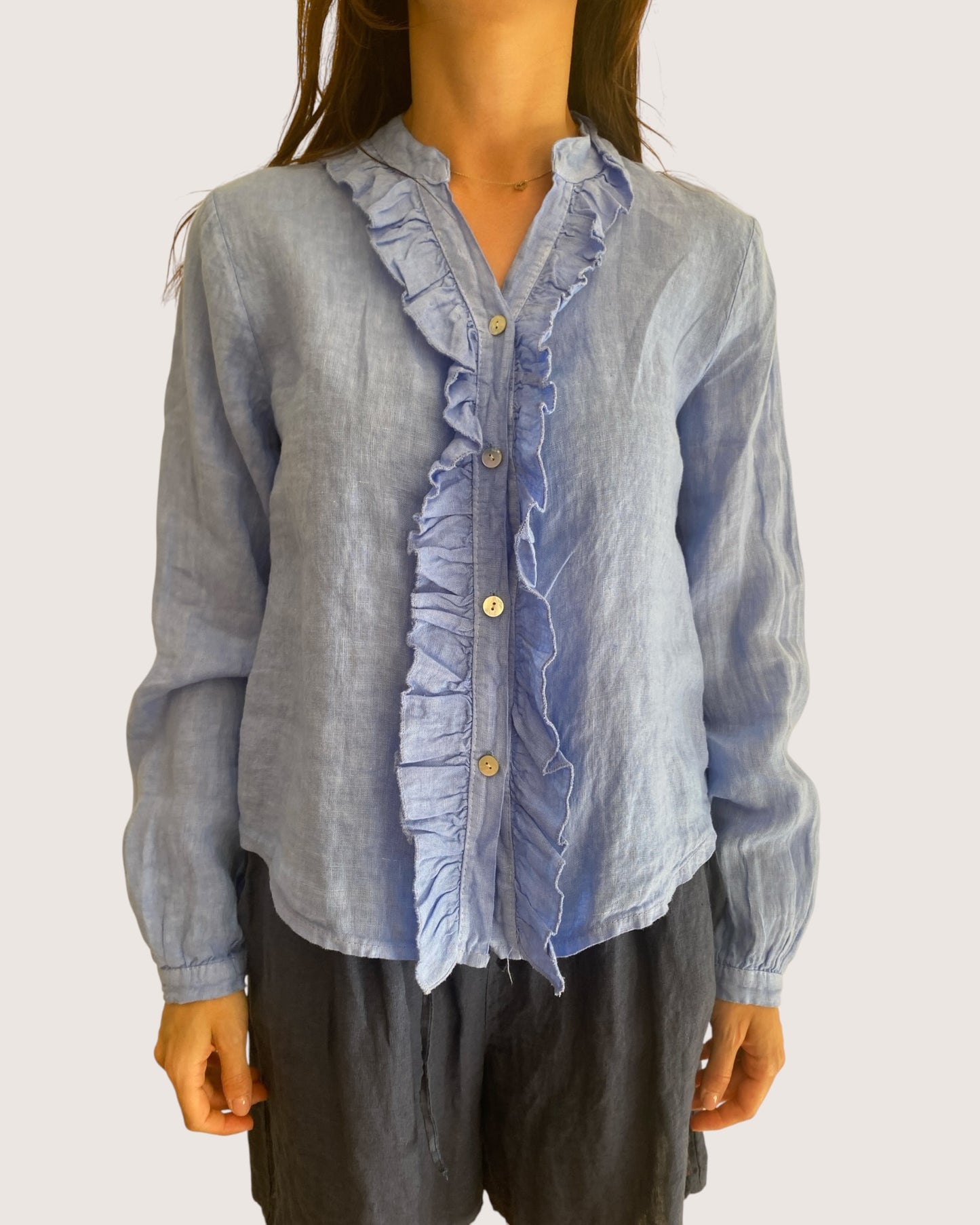 Camicia con rouches art.7232 100% Lino CHEAP&CHIC
