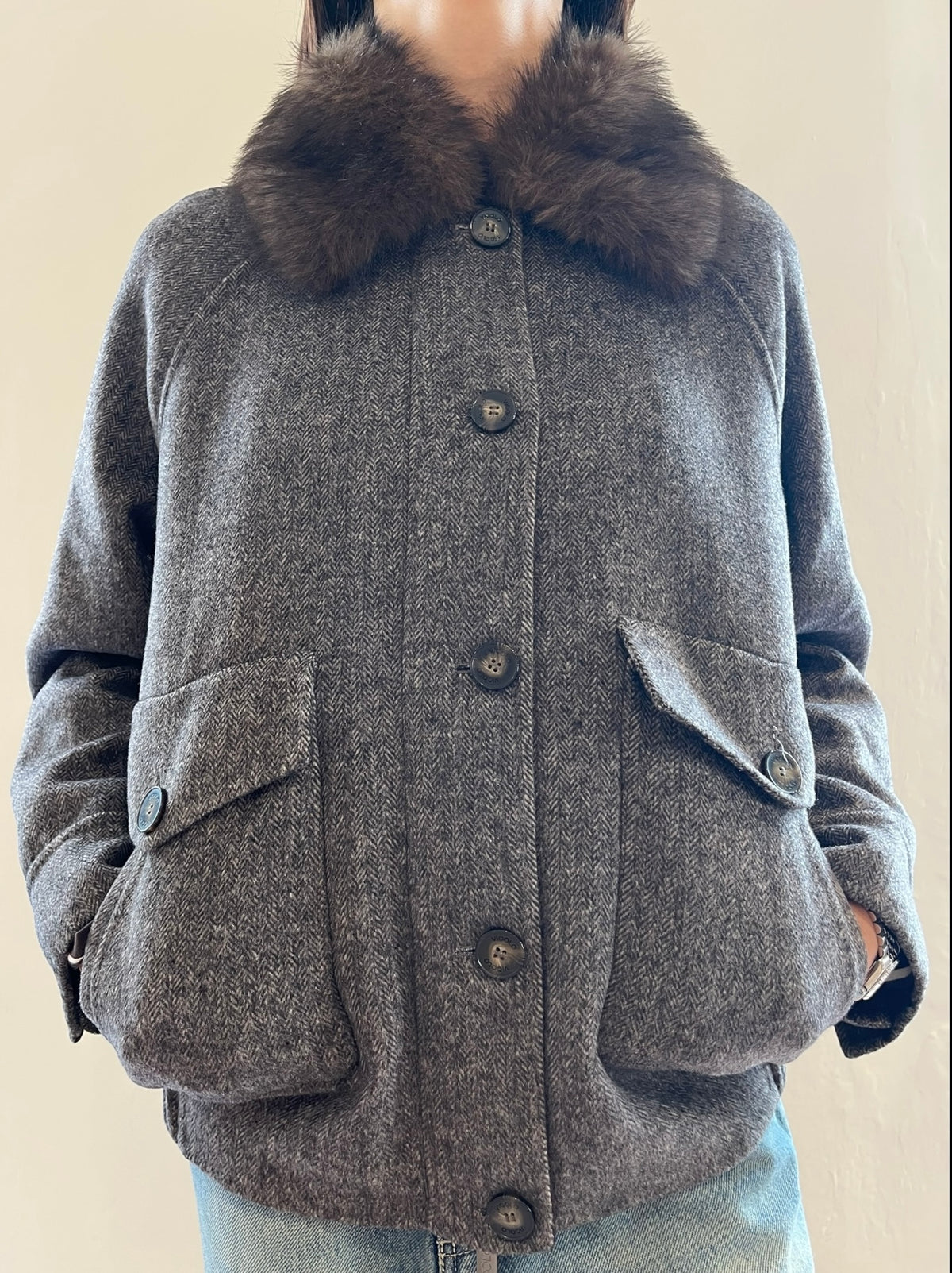 Bomber con tasche e collo in ecopelliccia removibile art.TAC0059 VICOLO