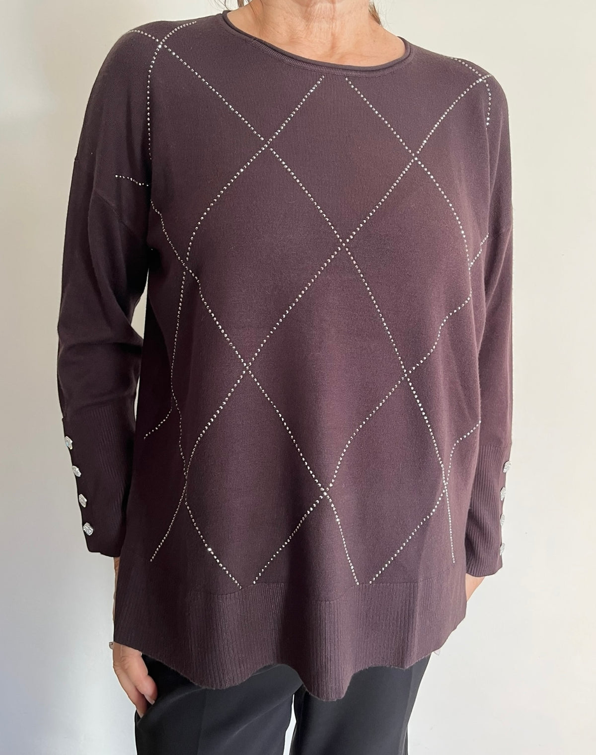 Maglia girocollo con applicazione di strass art.265F1026 FLEURS D’ANIS