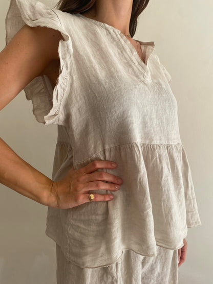Blusa con volant art.8808 100% Lino CHEAP&CHIC