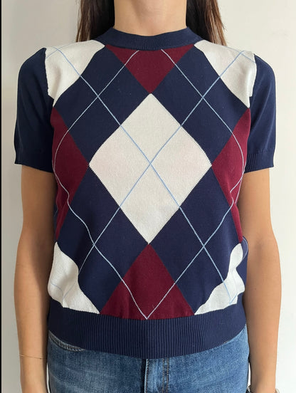 T-shirt girocollo in maglia con rombi art.W6HMJ38A418 TENSIONE IN