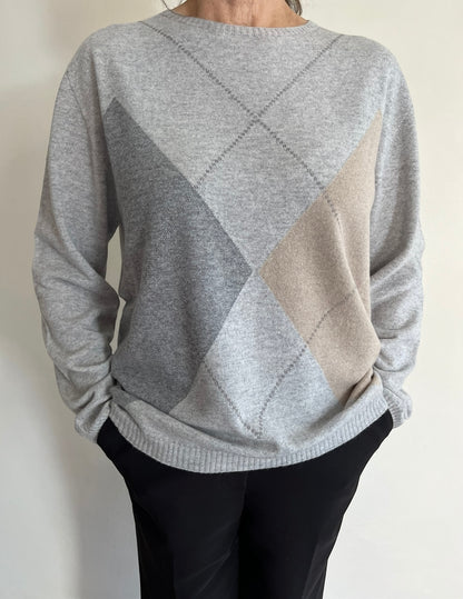 Maglia girocollo con rombi e applicazioni di mini strass art.4463  CARLA FERRONI