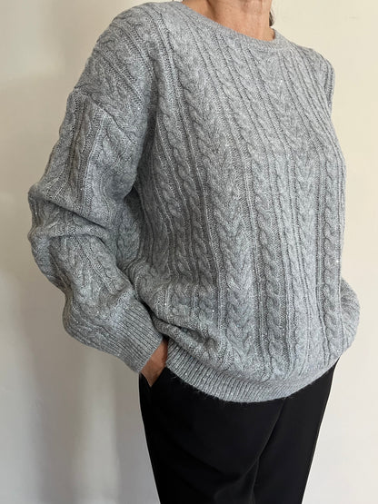 Maglia girocollo con trecce e pailettes art. D66021 SHEIS