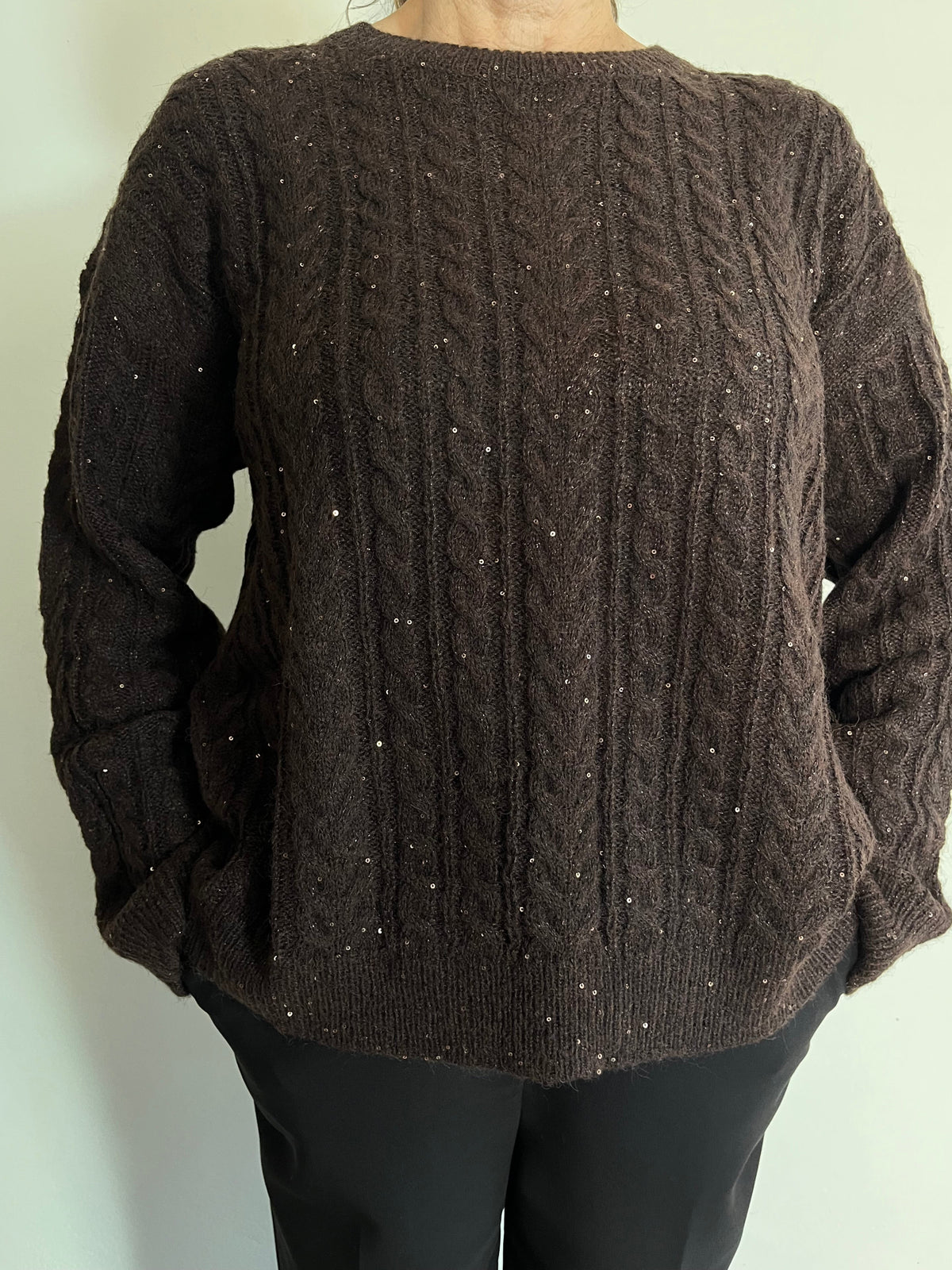 Maglia girocollo con trecce e pailettes art. D66021 SHEIS