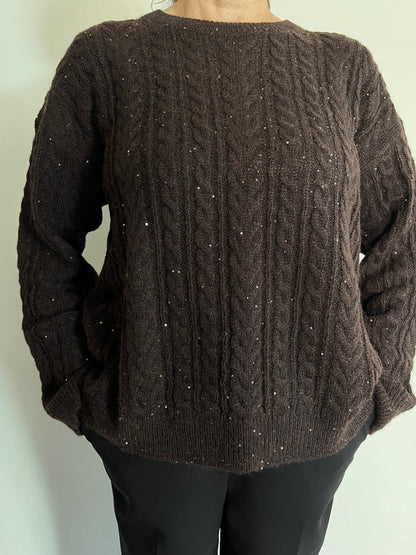 Maglia girocollo con trecce e pailettes art. D66021 SHEIS