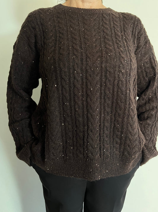 Maglia girocollo con trecce e pailettes art. D66021 SHEIS