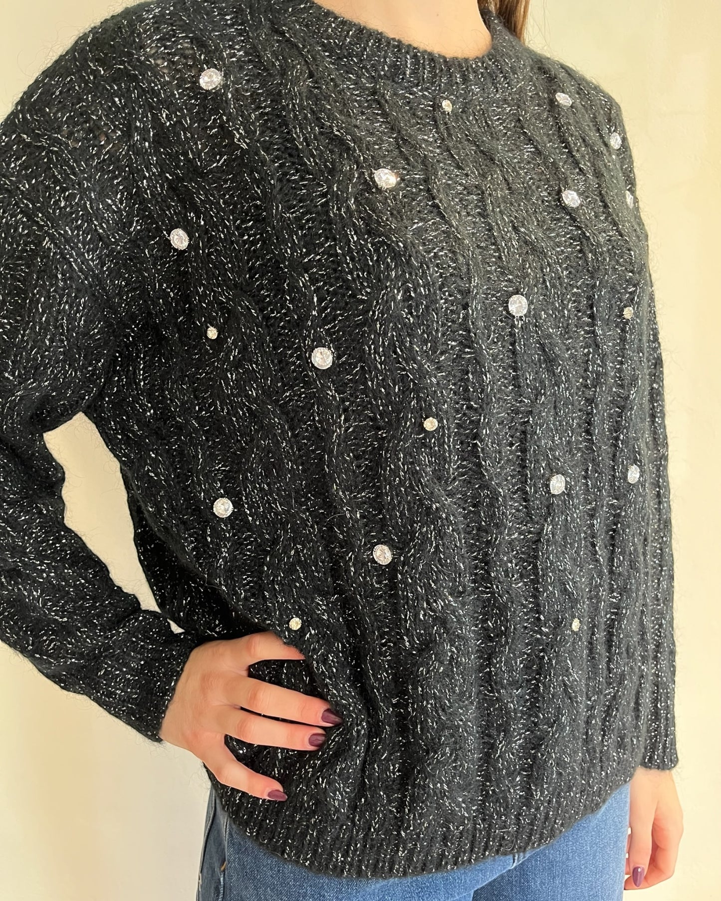 Maglia trecce con lurex e brillanti art. 33068F VICOLO