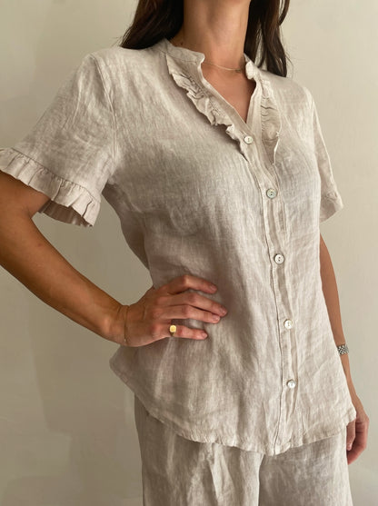 Camicia a maniche corte con Rouches art.6649 100% Lino CHEAP&CHIC