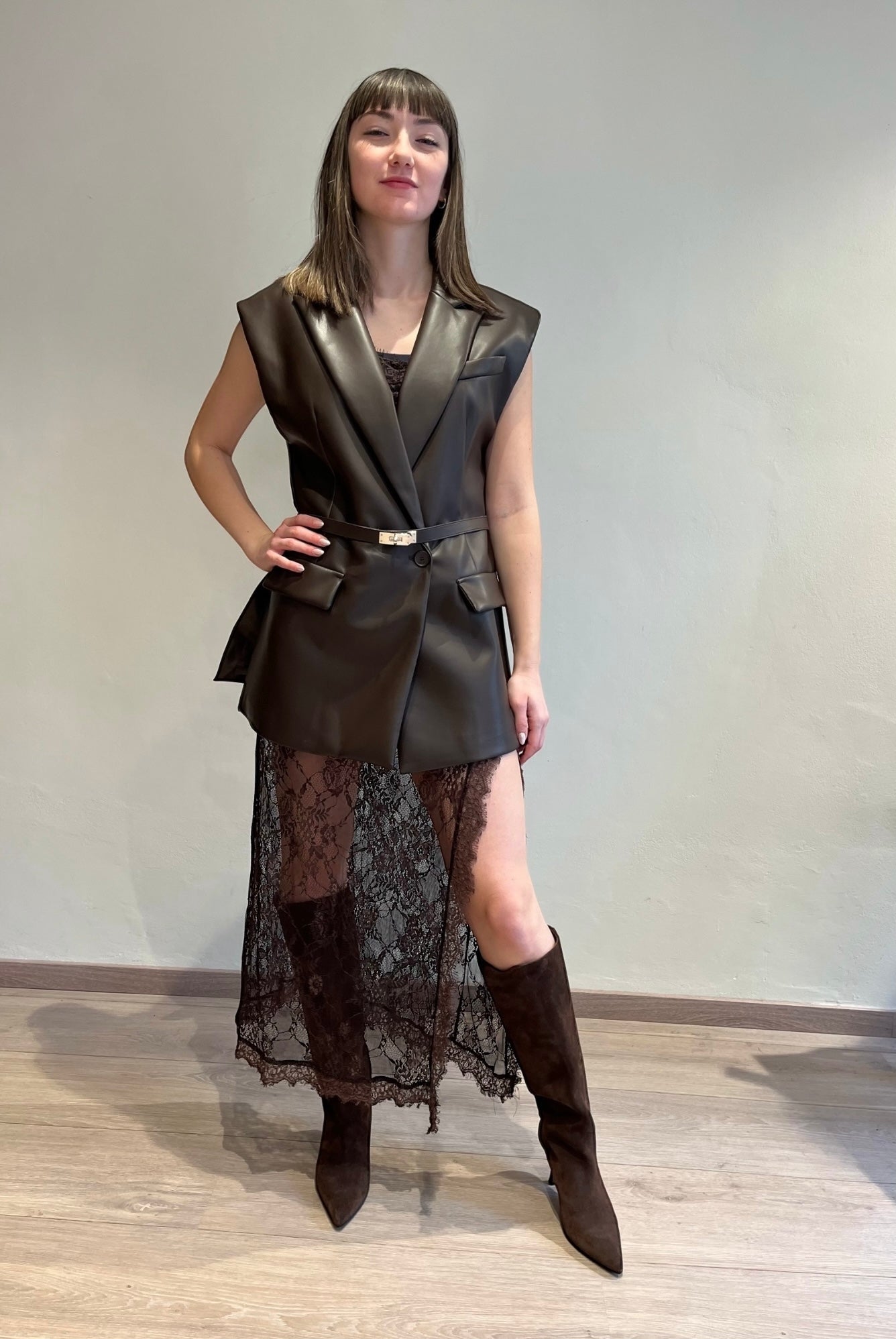 Gilet ecopelle con cintura art. LC95KGJC IMPERIAL