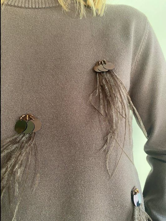 Maglia con applicazione di piumette art. SI9MY411 Angela Davis