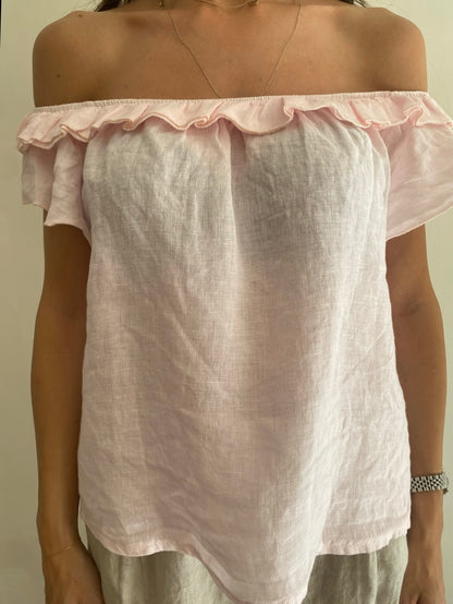 Blusa con scollo ampio e rouches art.7442 100%lino CHEAP&CHIC