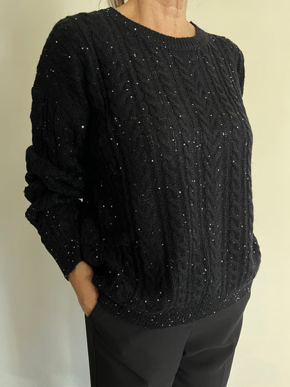Maglia girocollo con trecce e pailettes art. D66021 SHEIS