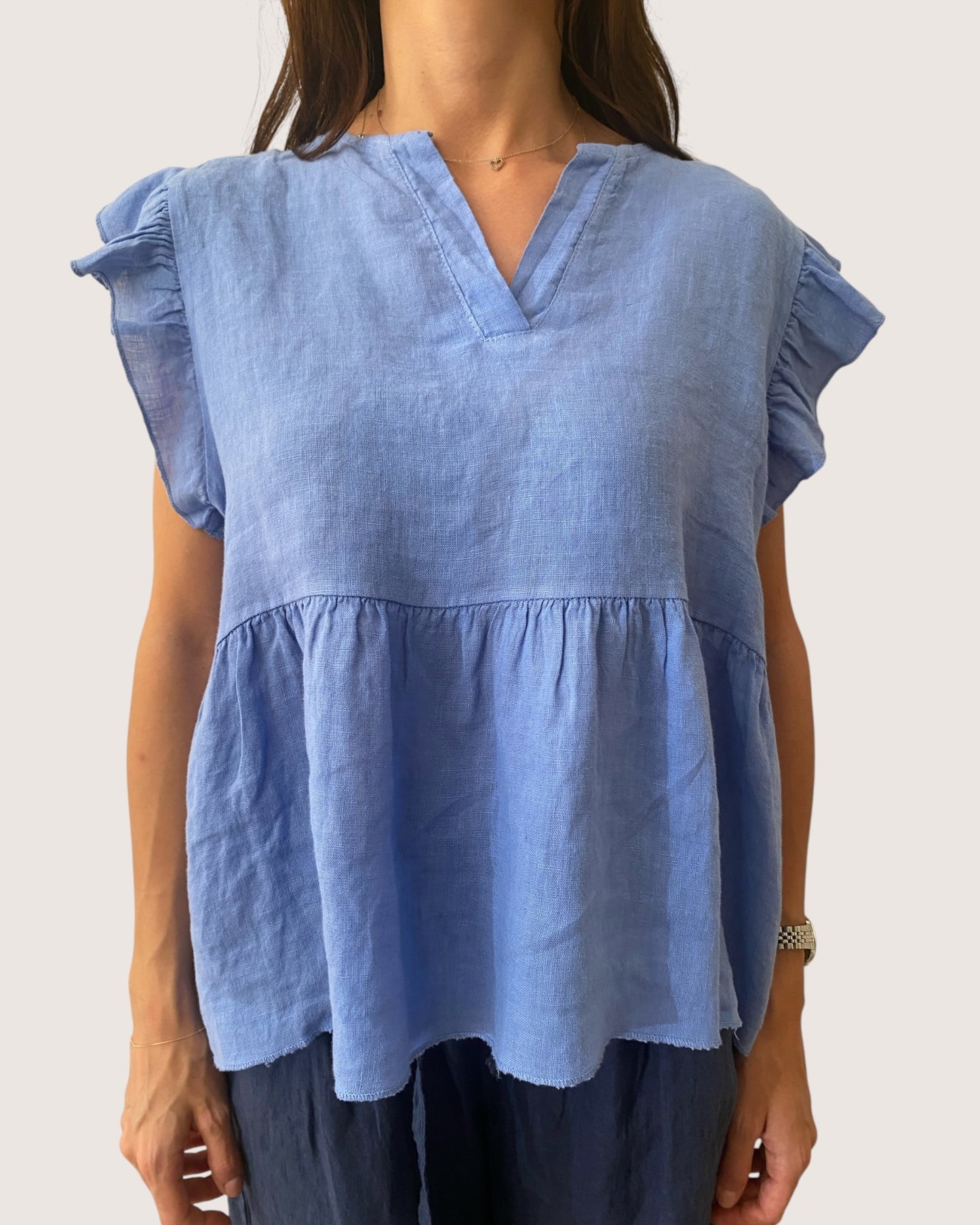 Blusa con volant art.8808 100% Lino CHEAP&CHIC