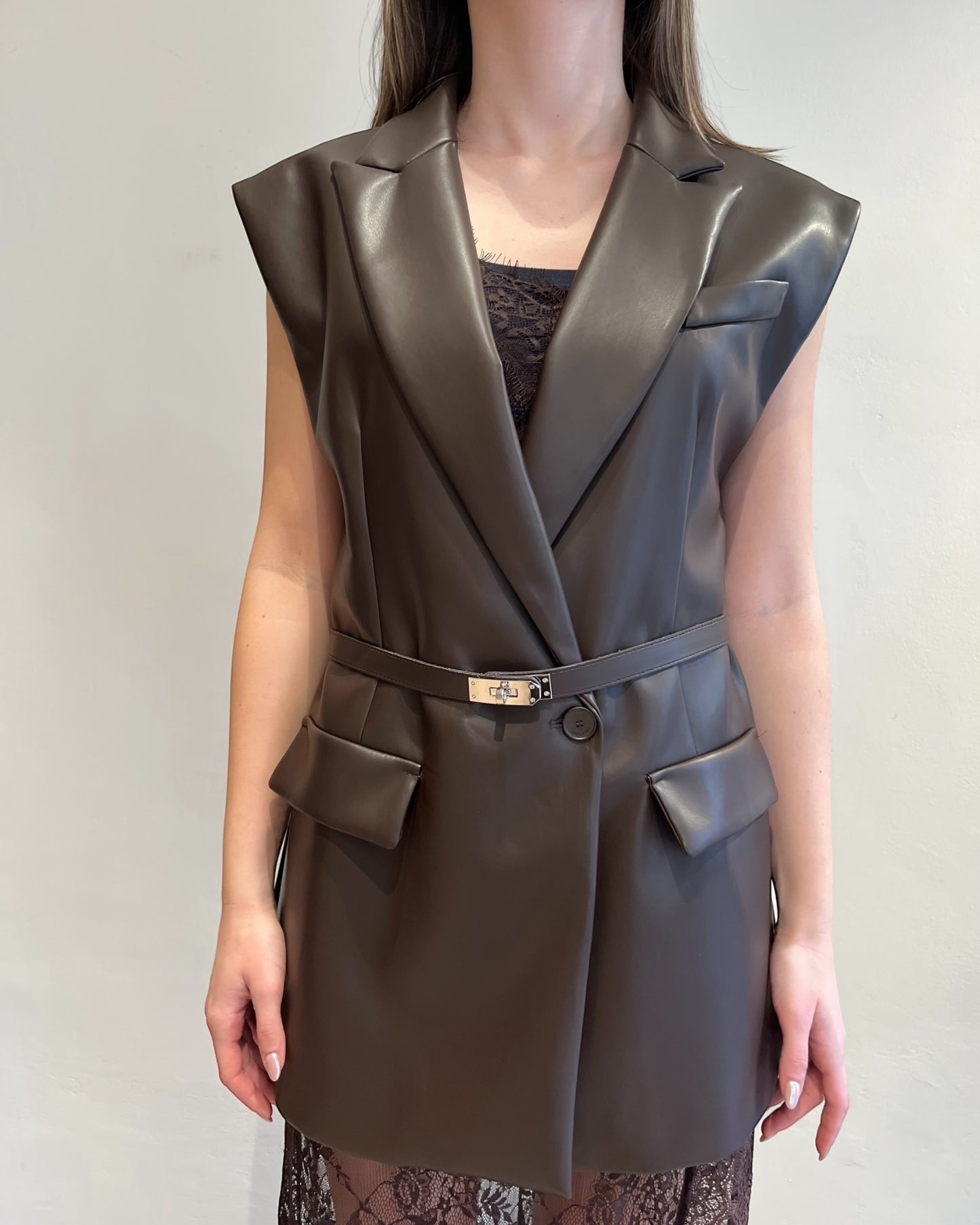 Gilet ecopelle con cintura art. LC95KGJC IMPERIAL