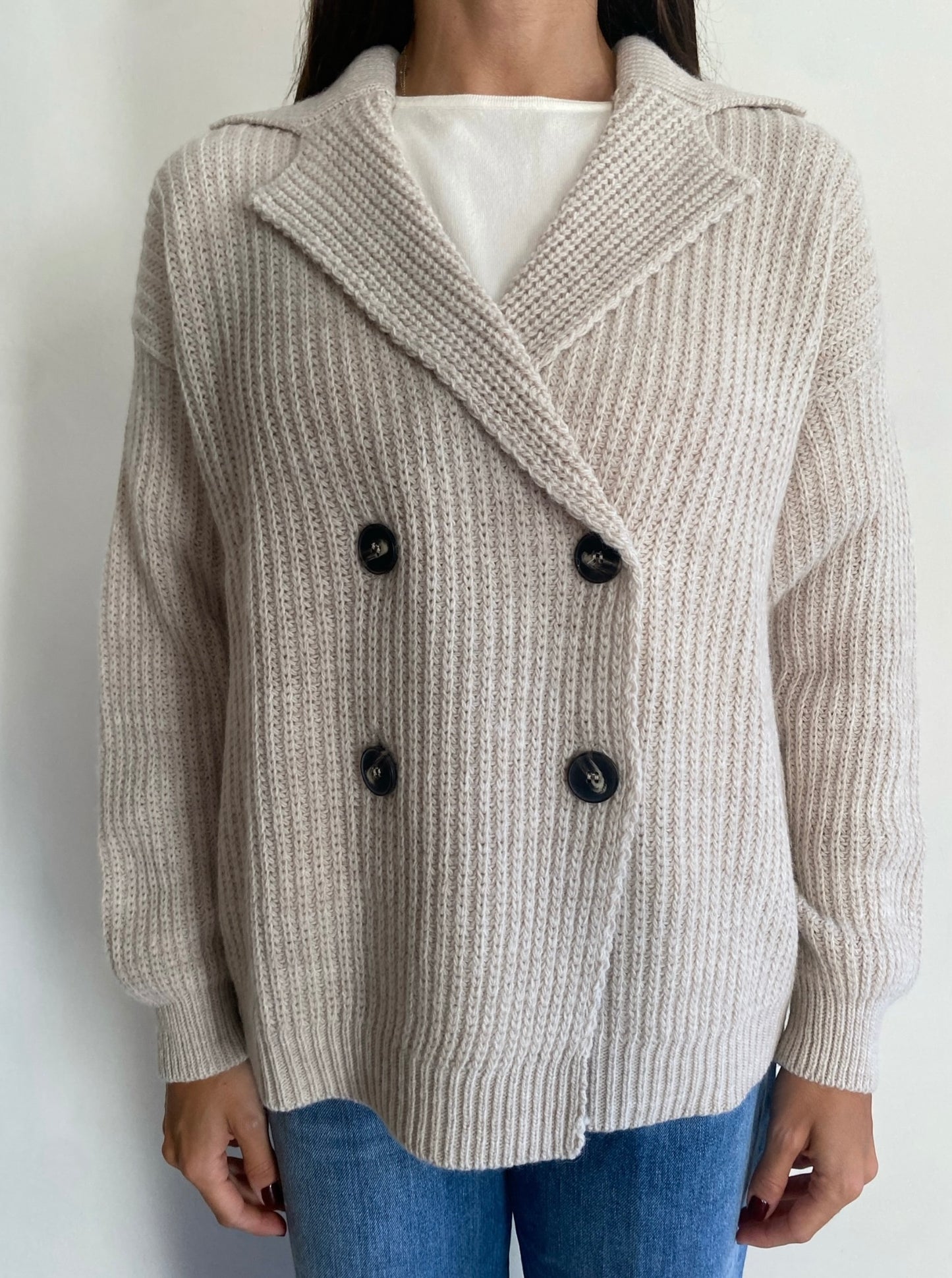 Cardigan a doppio petto a maglia inglese art. D81314 Tensione In