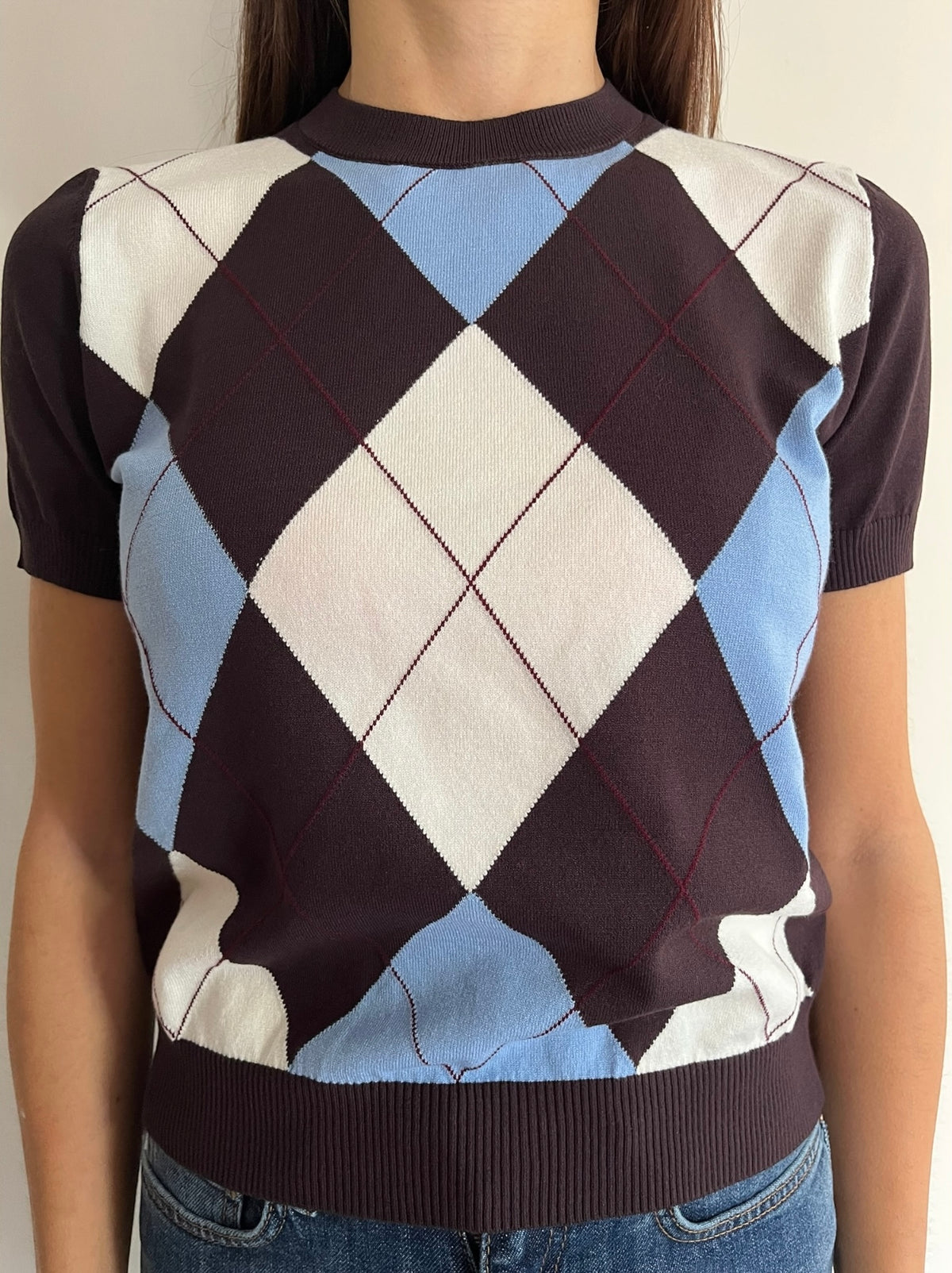 T-shirt girocollo in maglia con rombi art.W6HMJ38A418 TENSIONE IN