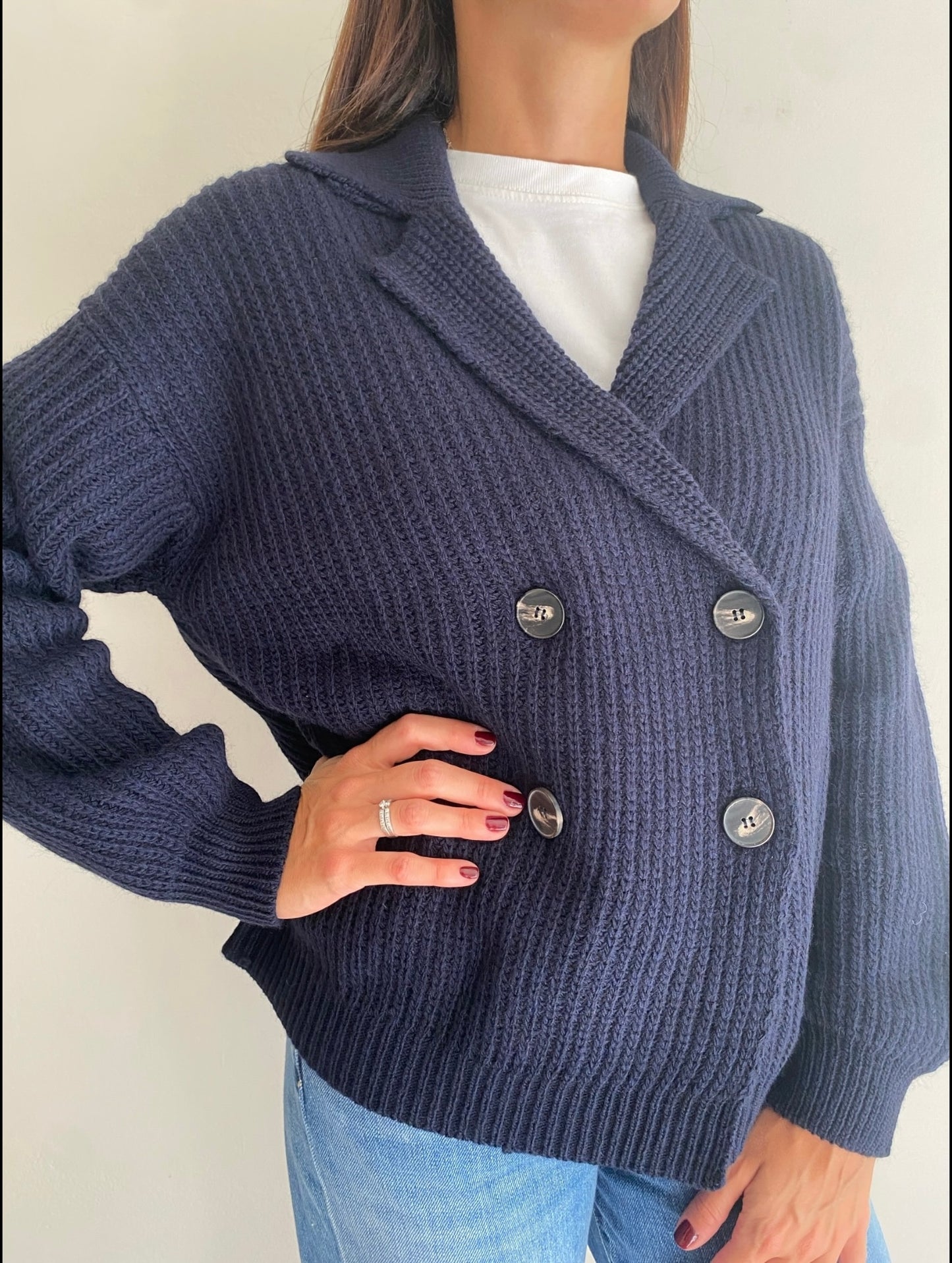 Cardigan a doppio petto a maglia inglese art. D81314 Tensione In