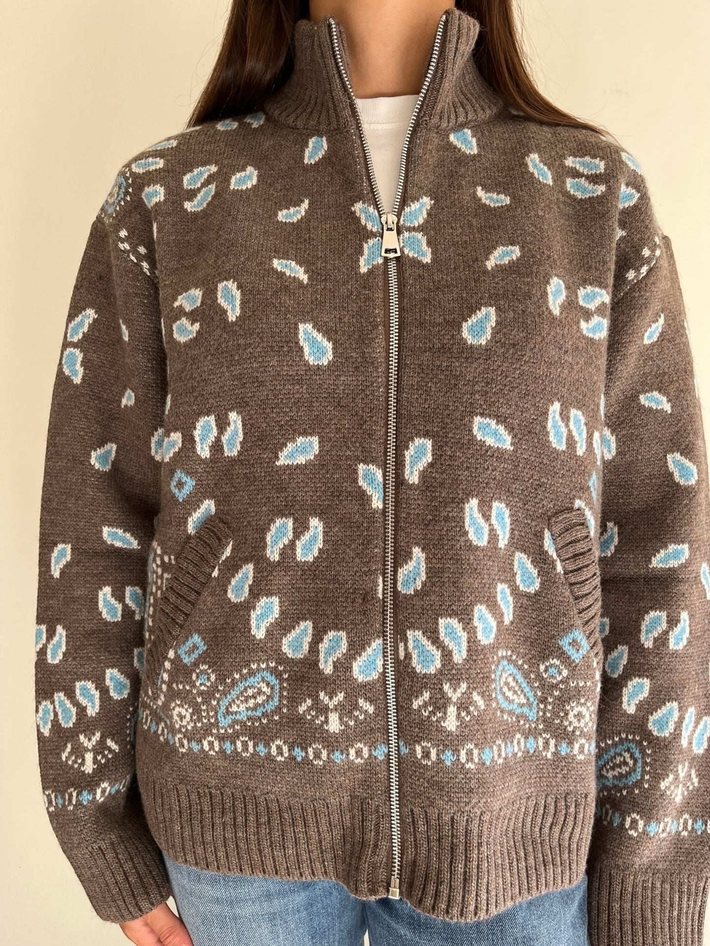 Cardigan in fantasia con zip art. W6HMG04A Tensione In
