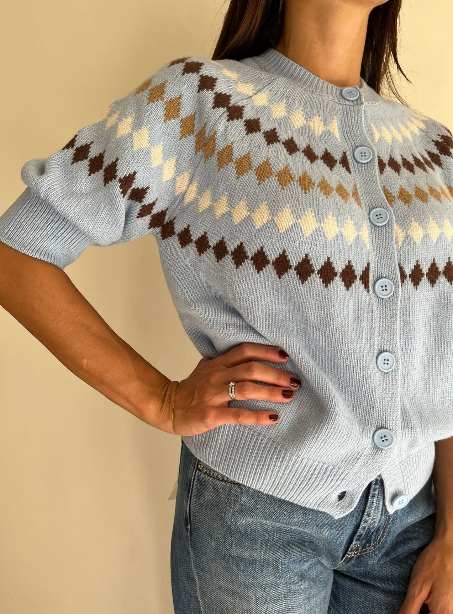 Cardigan a maniche corte con rombi art. D82445 Tensione In