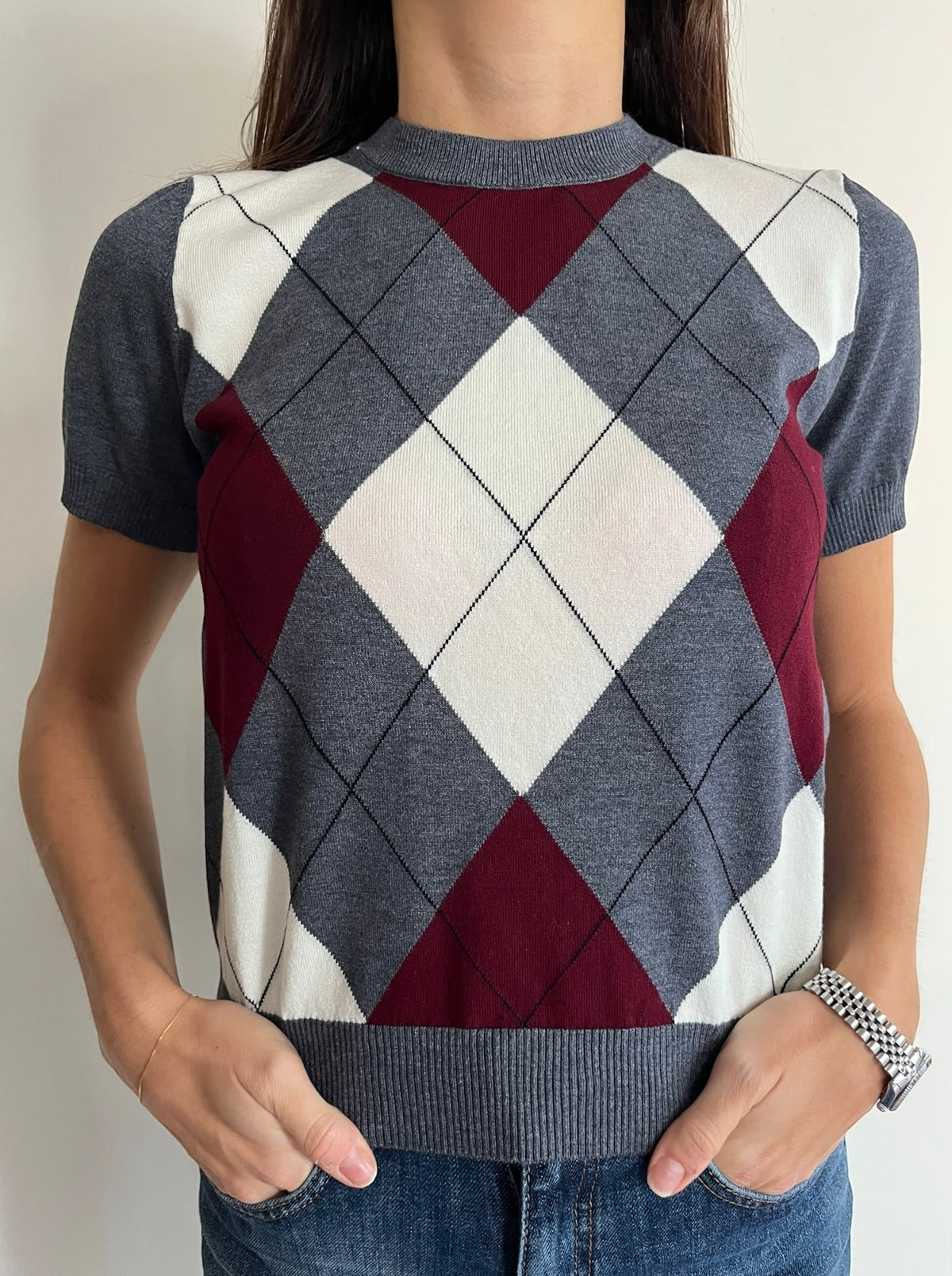 T-shirt girocollo in maglia con rombi art.W6HMJ38A418 TENSIONE IN
