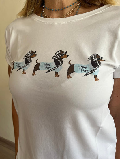 T-shirt con stampa bassotti art.B/374 BLU Classic