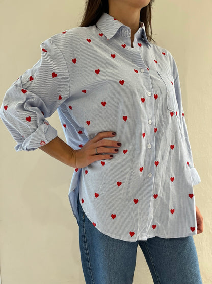 Camicia a righe con cuori rossi Art.AI2520 CHEAP&CHIC