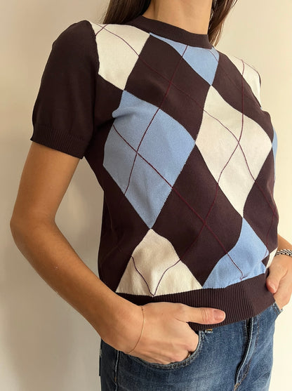 T-shirt girocollo in maglia con rombi art.W6HMJ38A418 TENSIONE IN