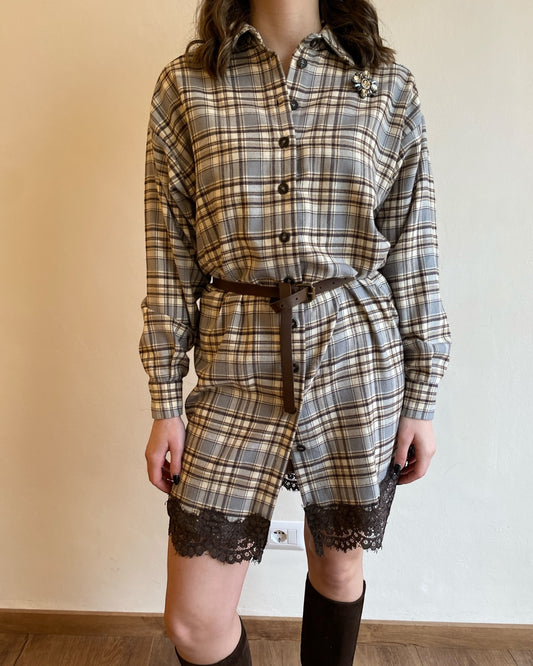 Abito quadri con rifiniture in pizzo art.W25A872 MOTEL