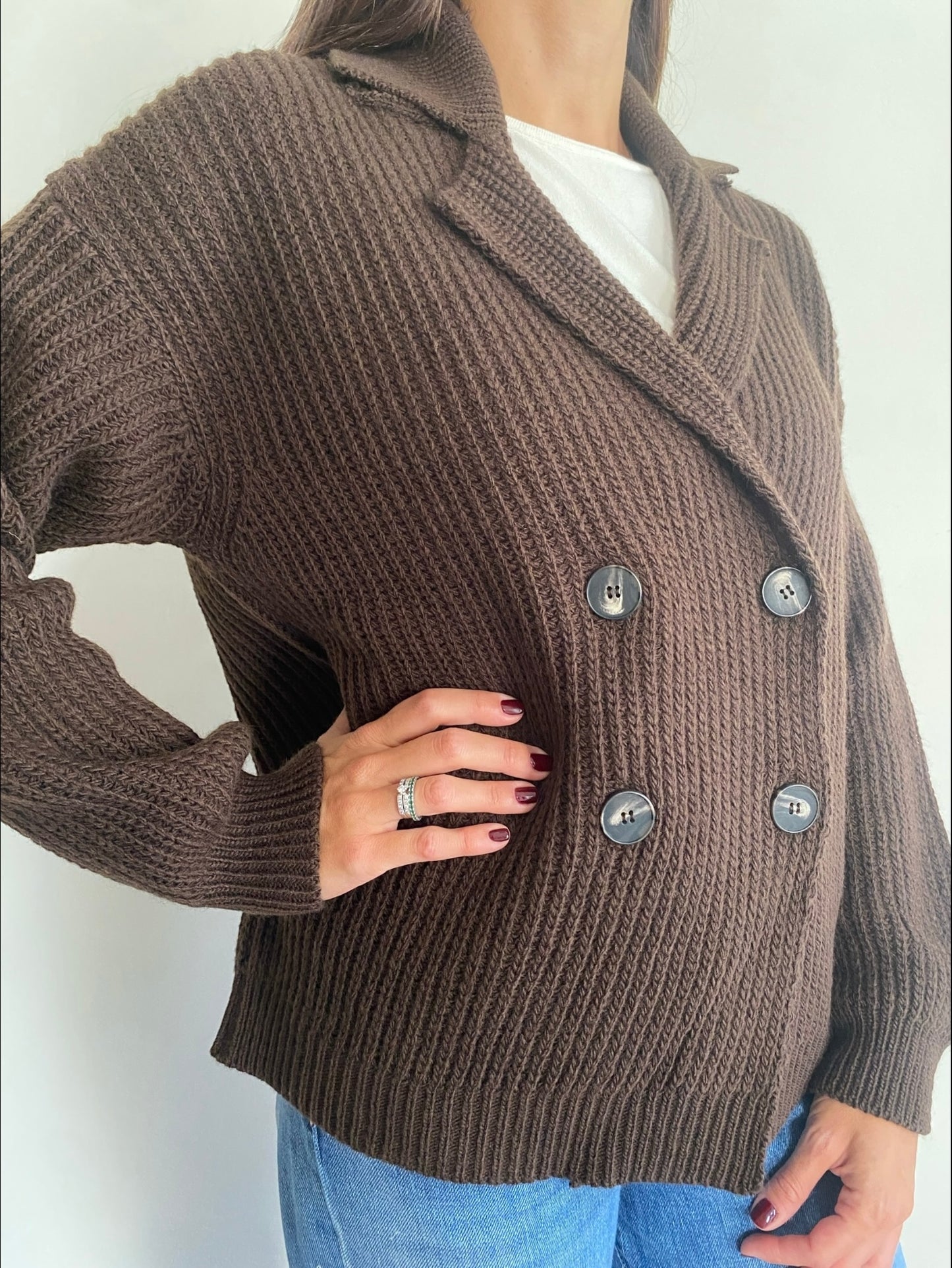 Cardigan a doppio petto a maglia inglese art. D81314 Tensione In