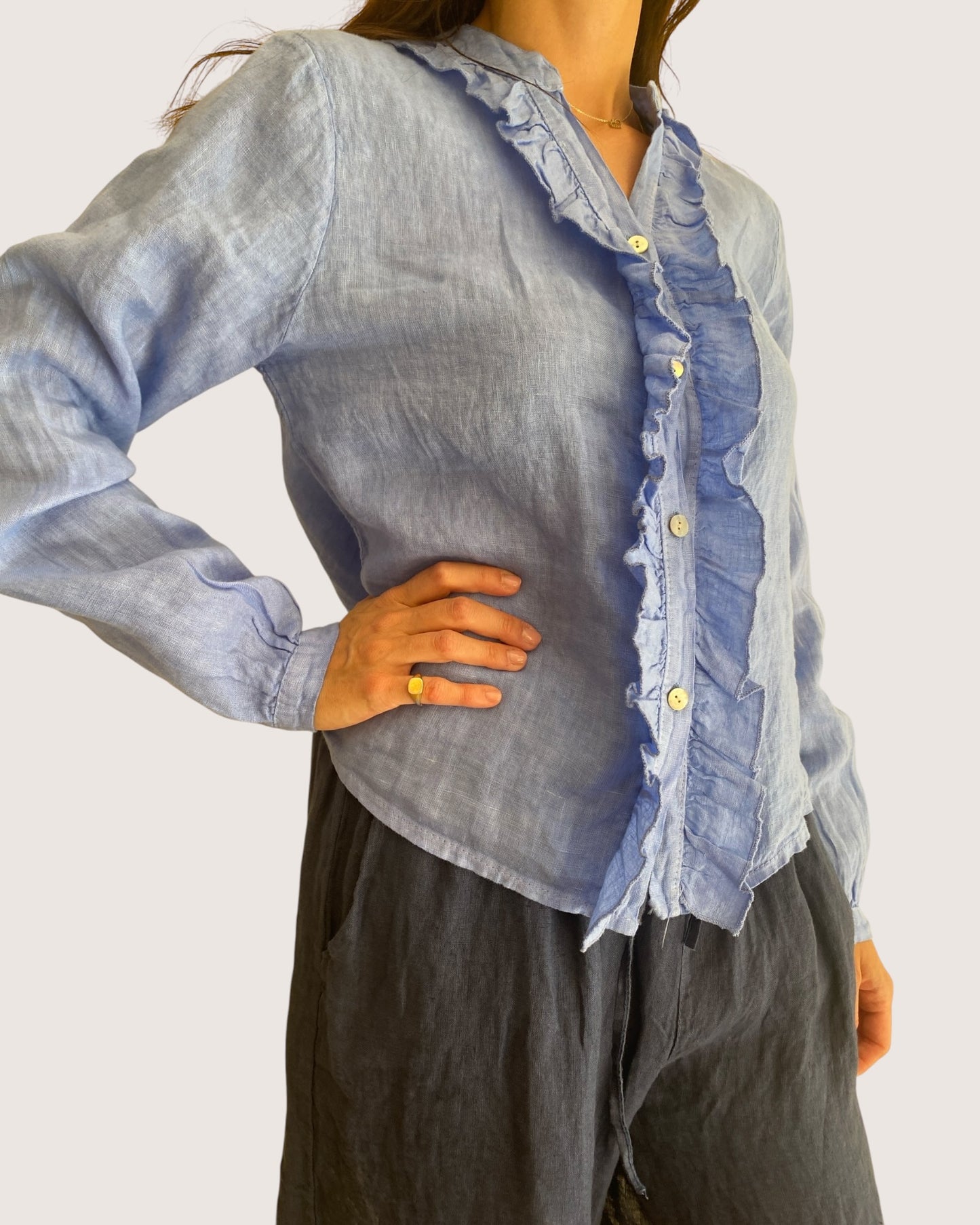 Camicia con rouches art.7232 100% Lino CHEAP&CHIC