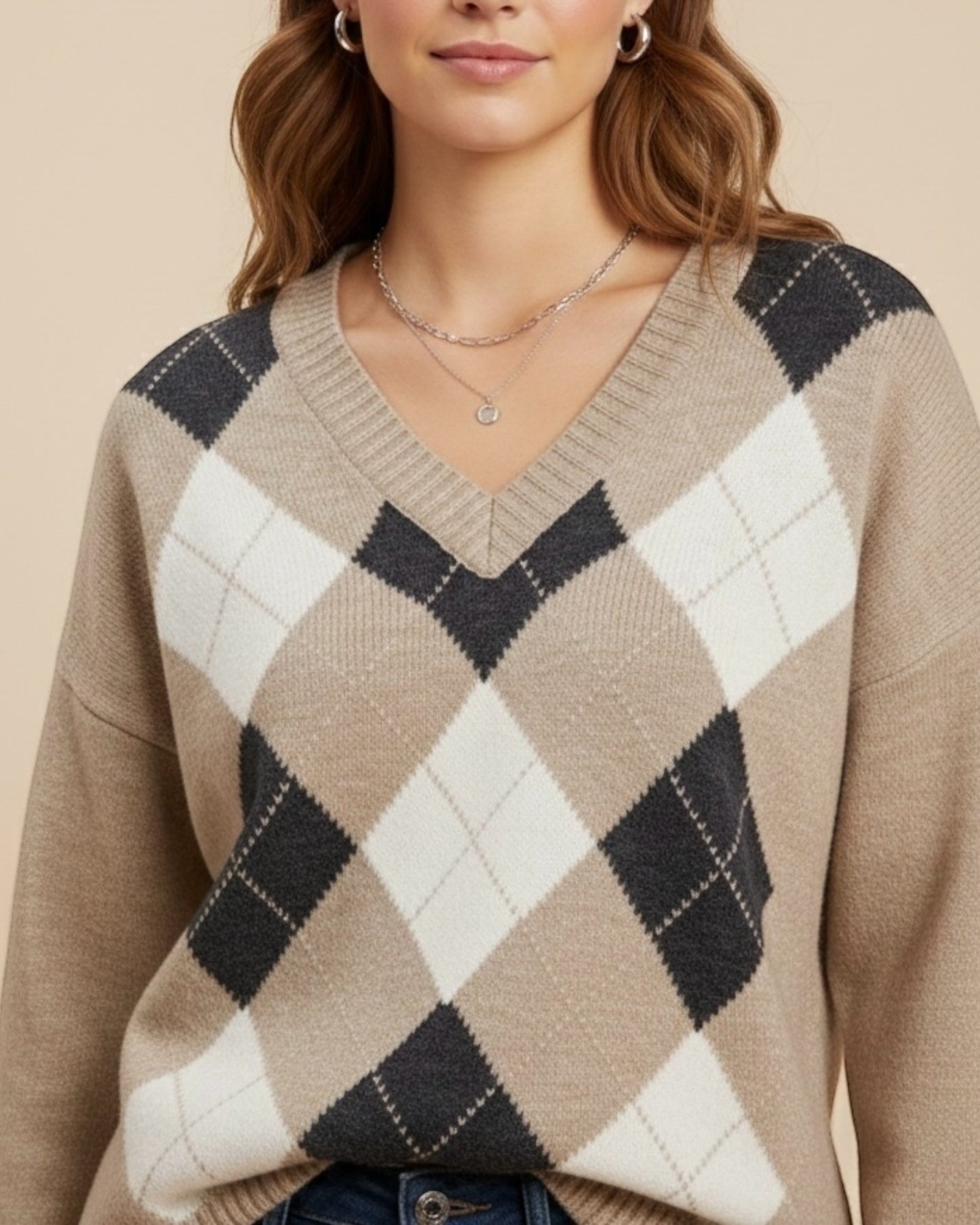 Maglia rombi scollo V lurex art. D82060 TENSIONE IN