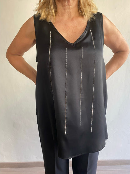 Top con scollo a V e applicazione di cristalli art. L7YBGTALLIN Lola by Sandro Ferrone