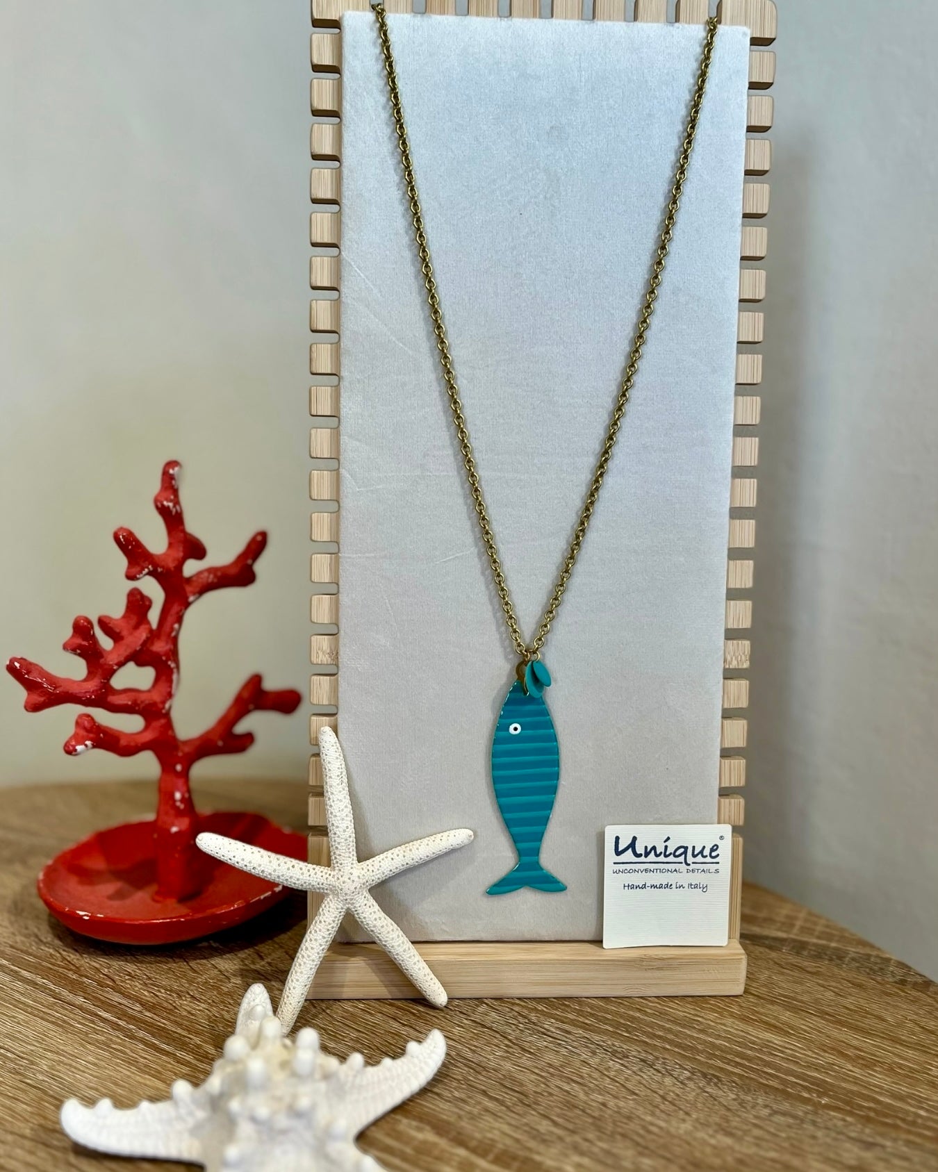 Collana PASQUALE con catena in bronzo e pesce smaltato a righe UNIQUE