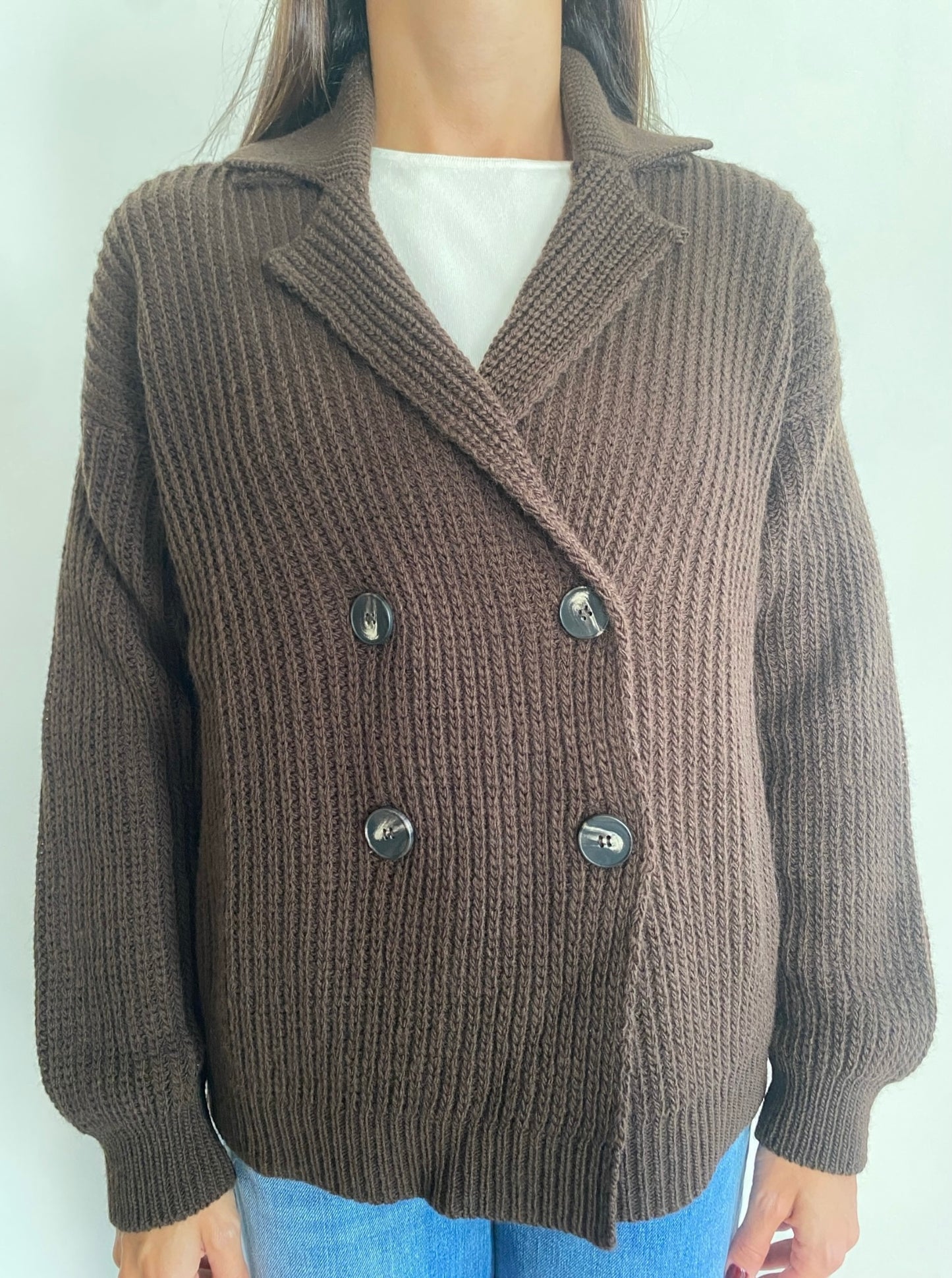Cardigan a doppio petto a maglia inglese art. D81314 Tensione In