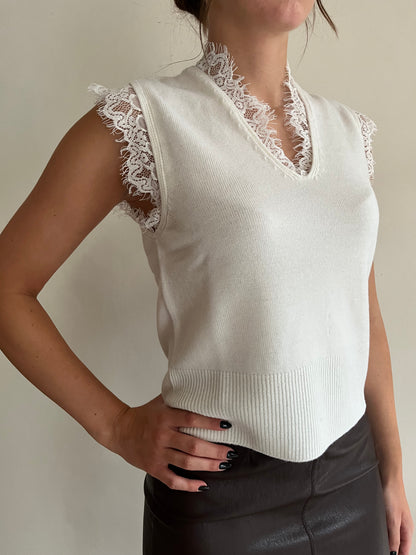 Gilet in maglia con inserti in pizzo art. WF8664 Tensione In