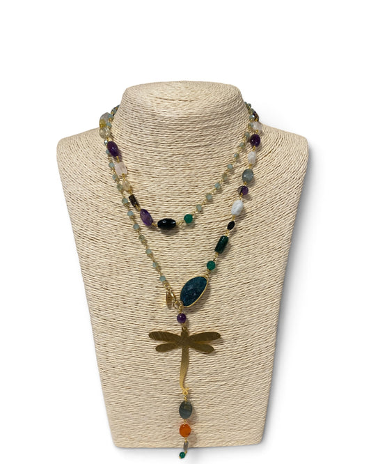 Collana Libellula lunga con pietre Barbara Burgio