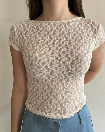 T-shirt pizzo con scollo dietro art. T0TNDXI000 PLEASE