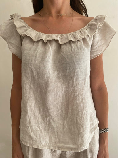 Blusa con scollo ampio e rouches art.7442 100%lino CHEAP&CHIC
