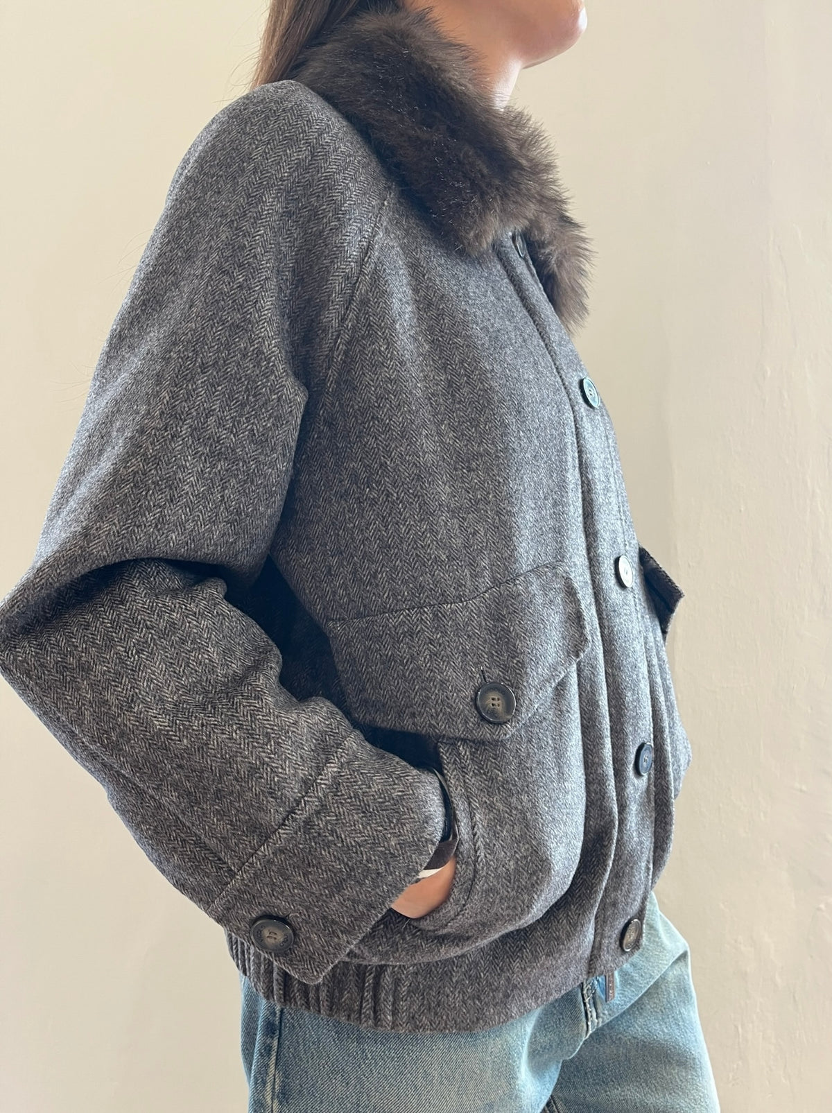 Bomber con tasche e collo in ecopelliccia removibile art.TAC0059 VICOLO