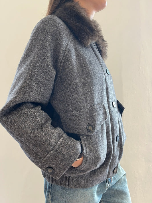 Bomber con tasche e collo in ecopelliccia removibile art.TAC0059 VICOLO
