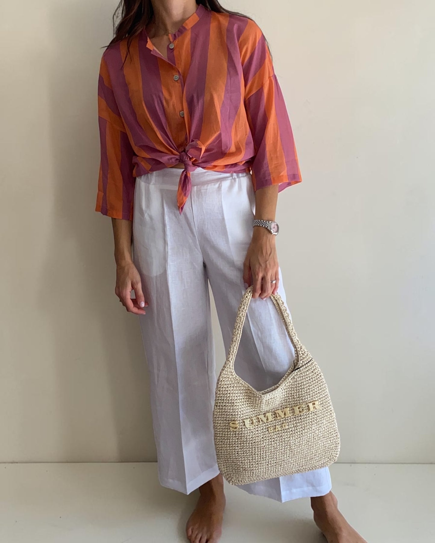 Borsa piccola in poliestere effetto rafia con scritta summer art.S0286 j&k