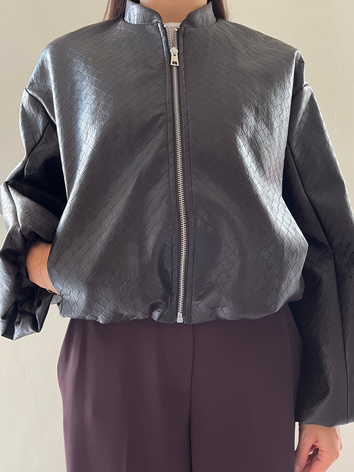 Bomber in ecopelle effetto intrecciato art. VHV3MDQ IMPERIAL