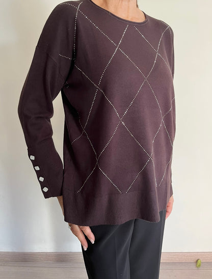 Maglia girocollo con applicazione di strass art.265F1026 FLEURS D’ANIS