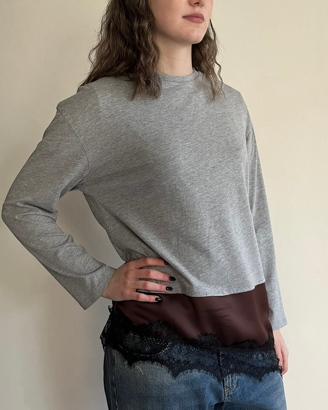 T-shirt manica lunga + raso e pizzo art. FW250098 TENSIONE IN