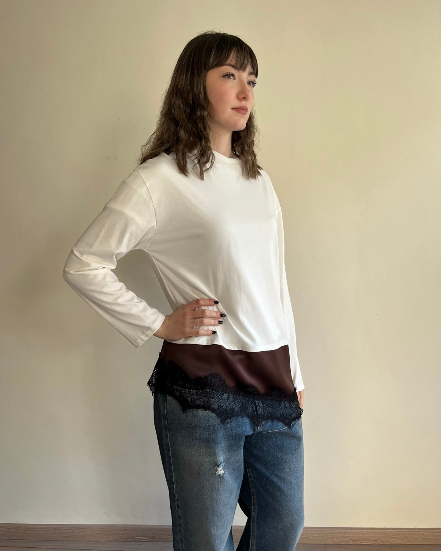 T-shirt manica lunga + raso e pizzo art. FW250098 TENSIONE IN