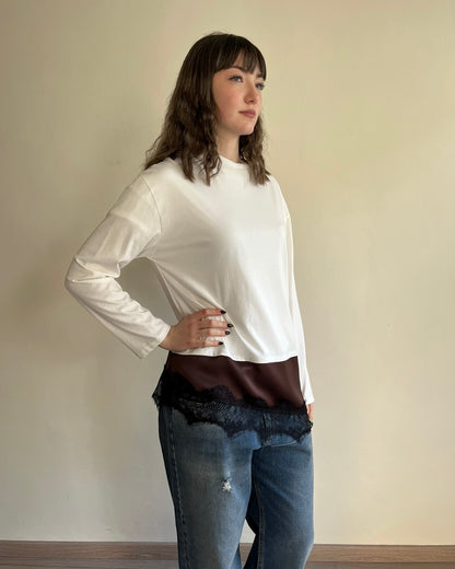 T-shirt manica lunga + raso e pizzo art. FW250098 TENSIONE IN