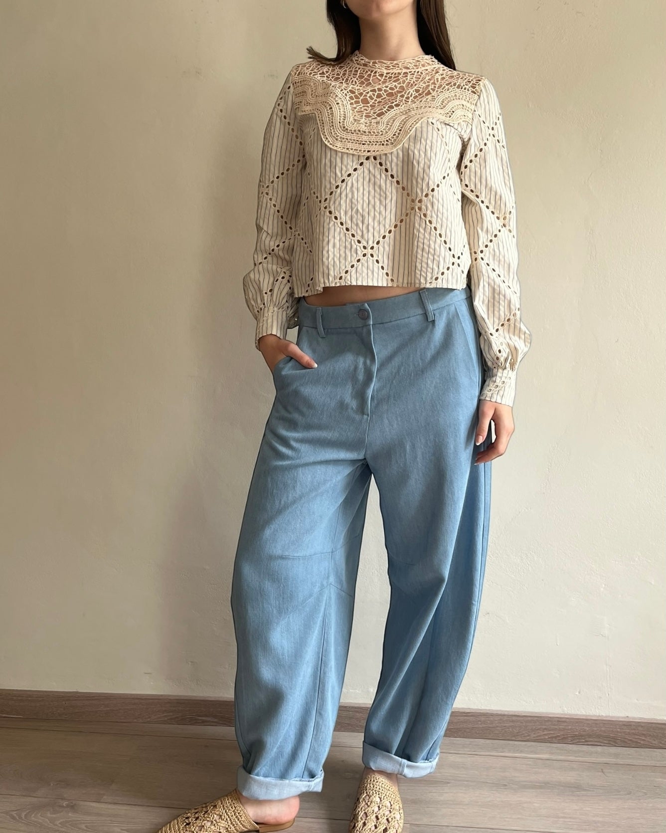 Blusa righe e pizzo art. S26C707 TENSIONE IN