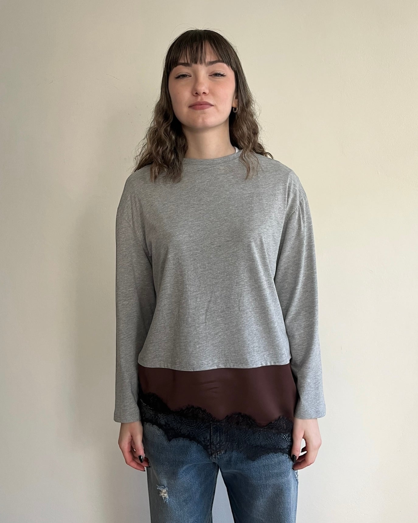 T-shirt manica lunga + raso e pizzo art. FW250098 TENSIONE IN