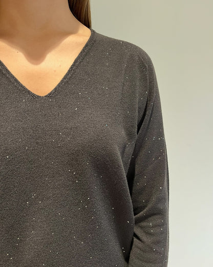 Maglia con scollo a V e micro paillettes art.L129YB FARUTI Lola di Sandro ferrone